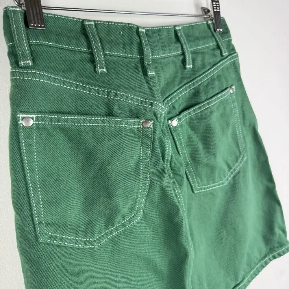 Reformation Cowboy High Rise Denim Mini Skirt Green‎ Size 25 Button Fly